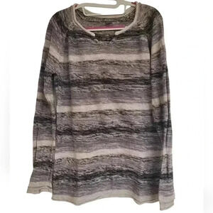 Vintage Eddie Bauer Striped Scoop Neck Sweater — Gray & White
